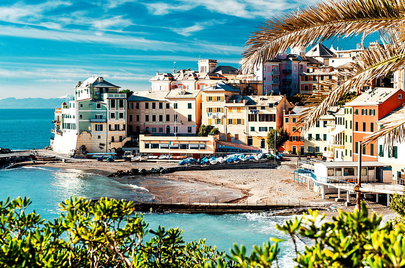 Cinque Terre, water, town, clouds, artwork, sea, HD wallpaper