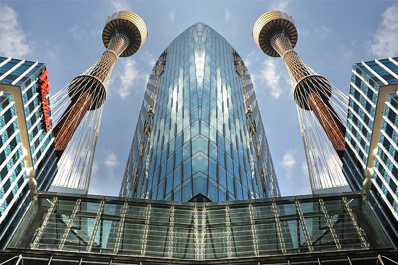 TWO TOWERS, GLASS, SKY, METAL, TOWERS, HD wallpaper