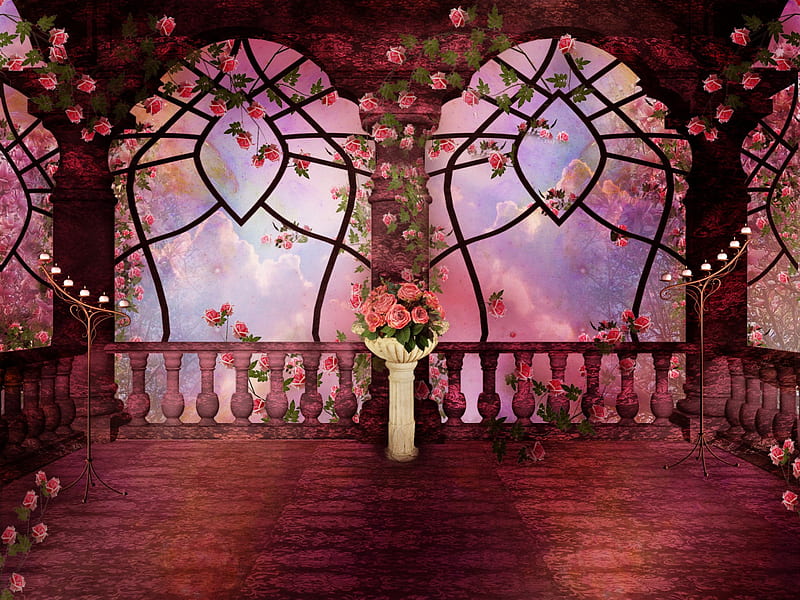 ✰Paradise on Earth✰, architecture, pretty, splendid, premade BG, interior, candlelight, bonito, most ed, enrichments, clouds, sweet, candlestick, creeping roses, splendor, stock , decorations, flowers, magnificent, resources, romantic, romance, colors, creative pre-made, roses, pink roses, paradise, bouquet, arch, backgrounds, nature, HD wallpaper