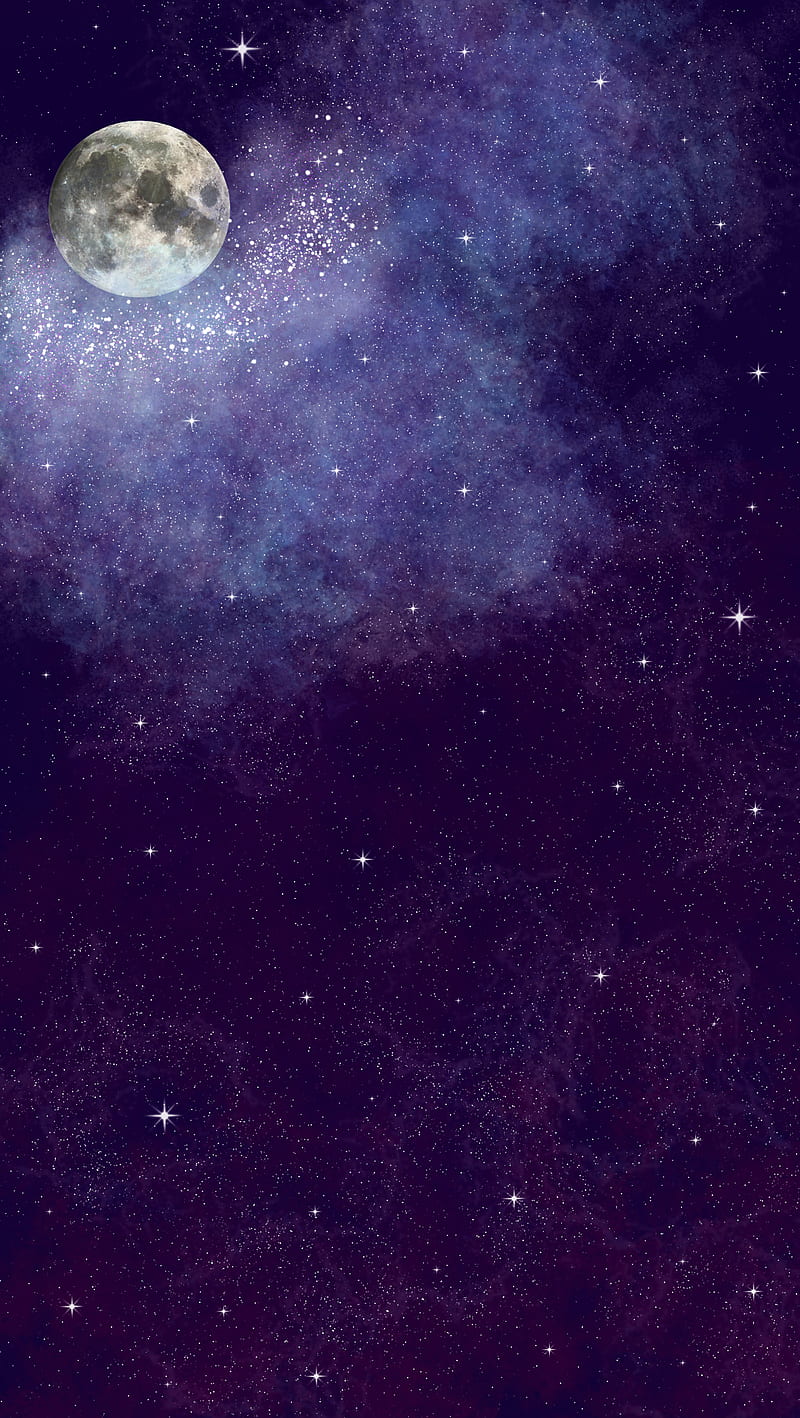 Imaginary, galaxy, moon, moonlight, nature, nebula, purple, space, stars, universe, HD phone wallpaper