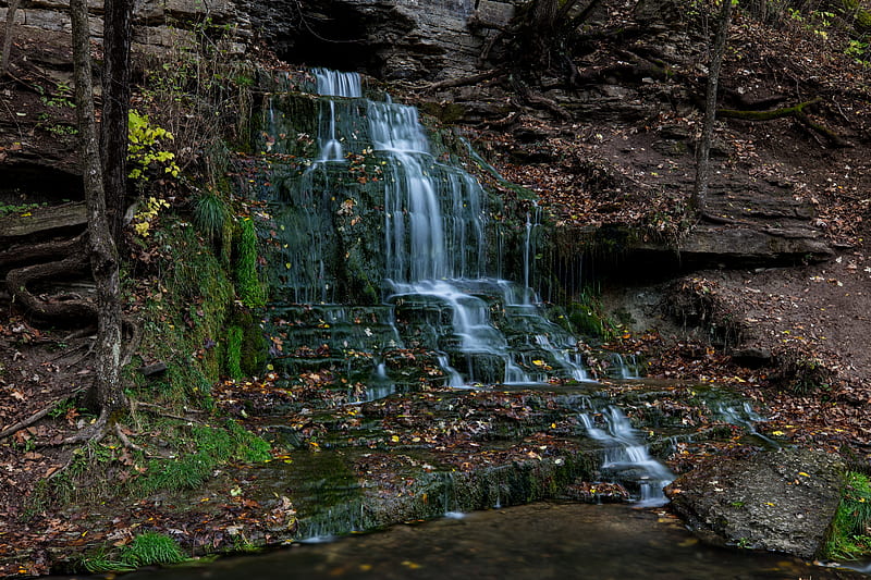 Beulah Falls, Waterfall, Clayton County, Cave, Iowa, HD wallpaper