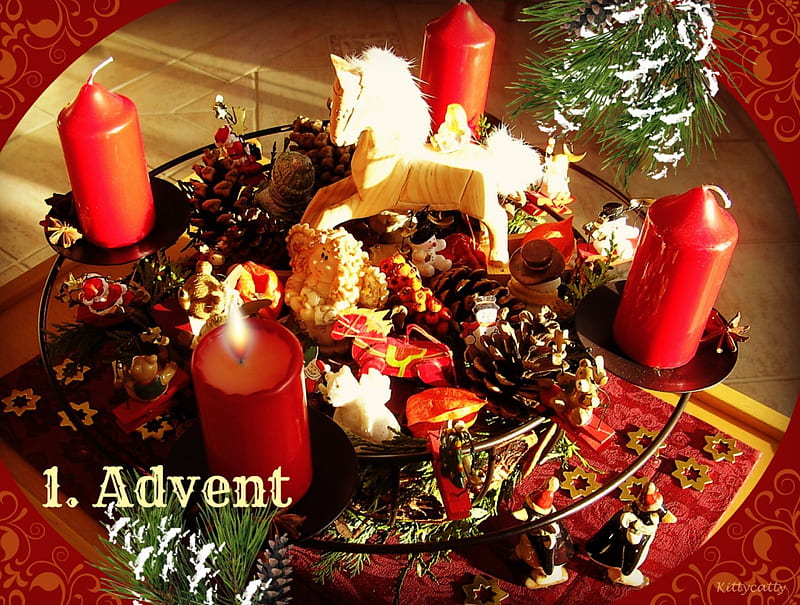 .*.*.*.1. Advent.*.*.*. , rocking horse, advent, wreath, christmas, decoration, collage, abstract, xmas, candles, graphy, merry christmas, HD wallpaper