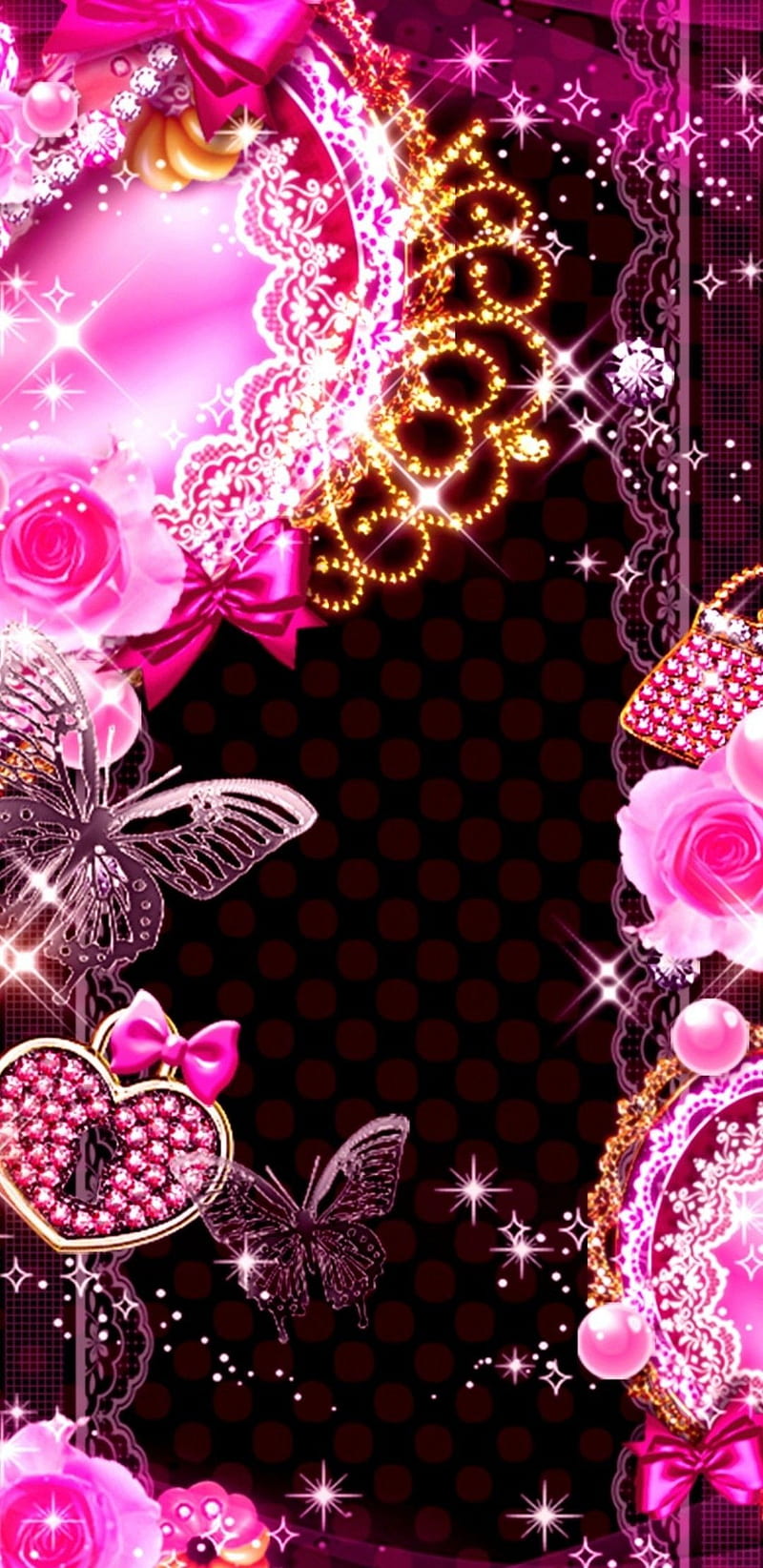 Princess Dreams, dream, girly, glitter, gold, golden, heart, pink, pretty, sparkle, HD phone wallpaper