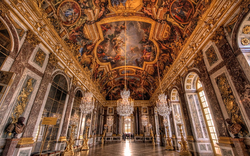 Hall Of Mirrors, architecture, monuments, bonito, palace, statues, paintings, france, palace of versailles, versailles, HD wallpaper
