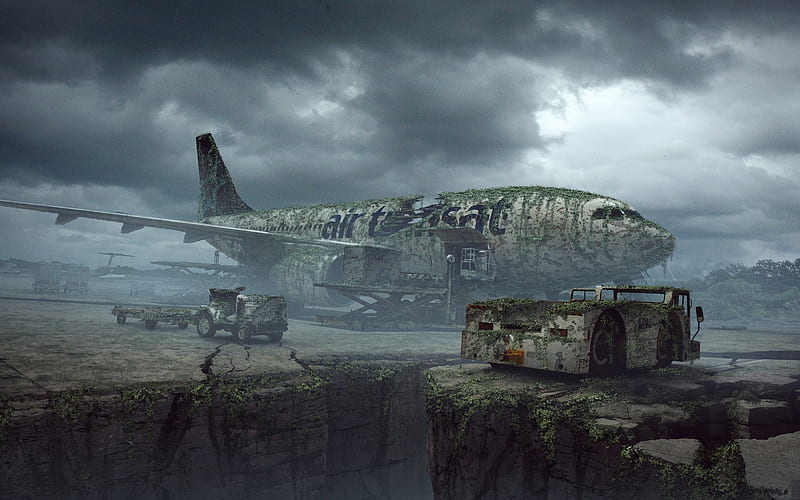 abandoned airport, life after people, grunge, plane, art, creative, HD wallpaper