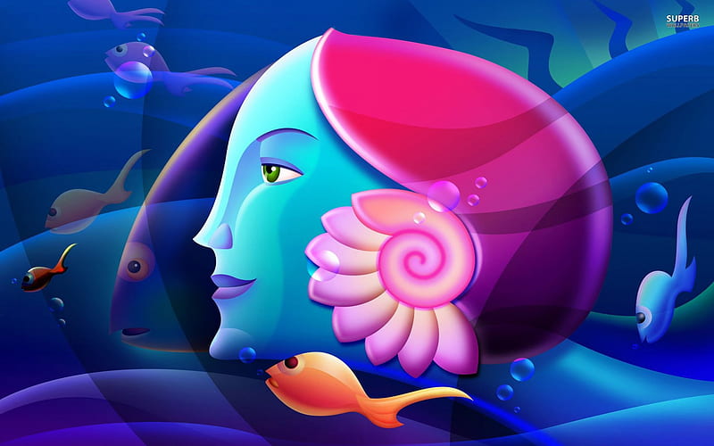 Mermaid Head, fantasy, 3d, head, fish, mermaid, HD wallpaper