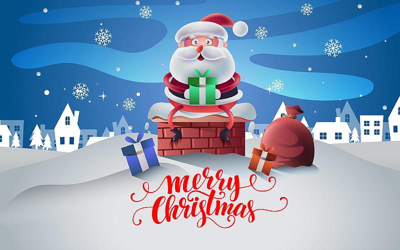 Santa claus con regalos dibujos animados santa, invierno, feliz año nuevo,  cajas de regalo, Fondo de pantalla HD | Peakpx