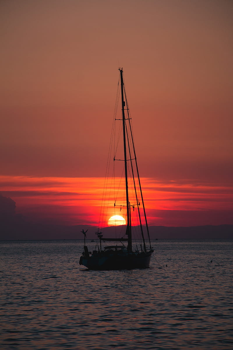 boat, sea, sunset, dusk, HD phone wallpaper
