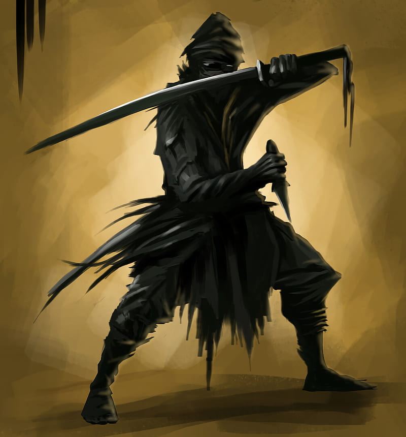 ninja, warrior, sword, dagger, art, HD phone wallpaper