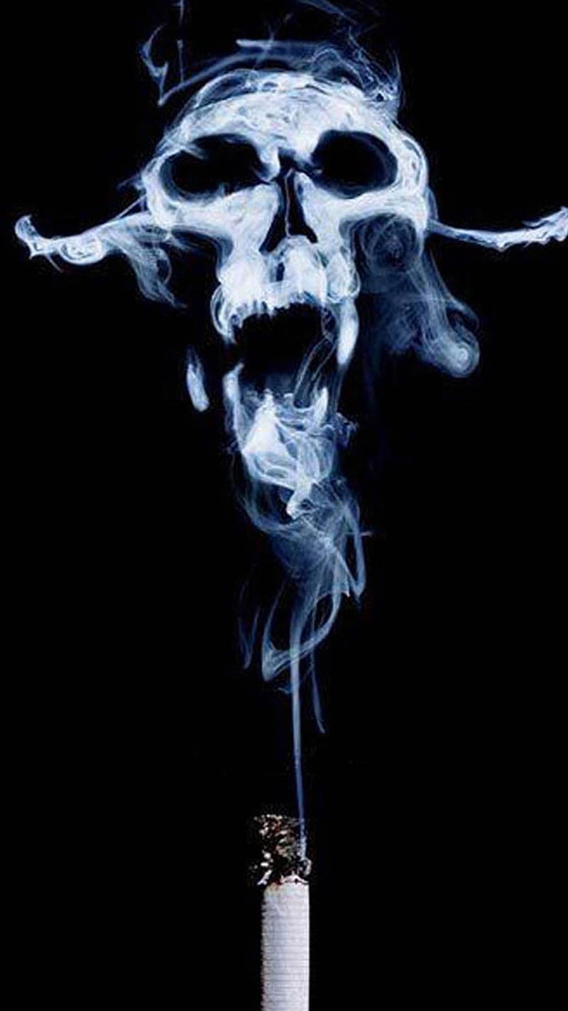 Skull Of Smoke, akull, bluish, cigarette, smoke, HD phone wallpaper