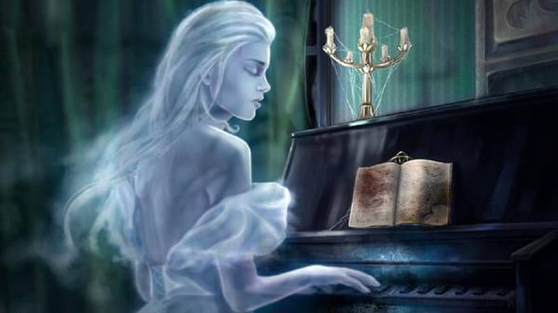 Ghost Woman Playing On The Piano, Piano, Long hair, Dress, Blonde, HD wallpaper