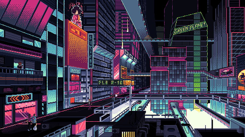 Cyberpunk City Pixel Art, HD wallpaper