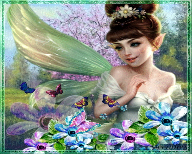 butterfly fairy, fantasy, butterfly, flowers, magic, butterflies, framed, fairy, HD wallpaper