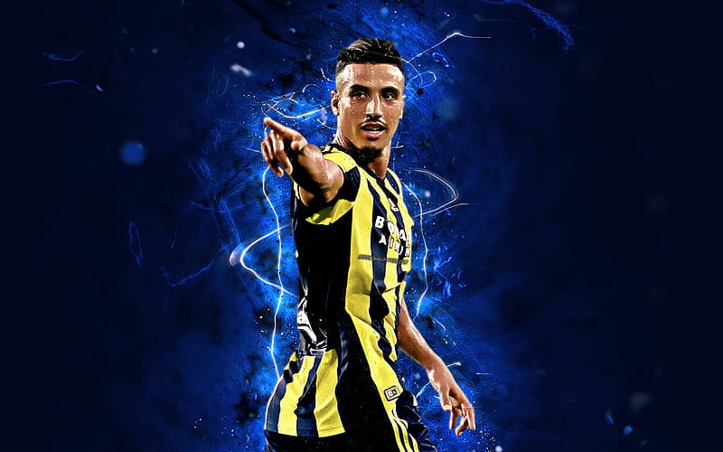 Nabil Dirar, match, Moroccan footballer, Fenerbahce FC, soccer, Dirar, Turkish Super Lig, football, neon lights, HD wallpaper