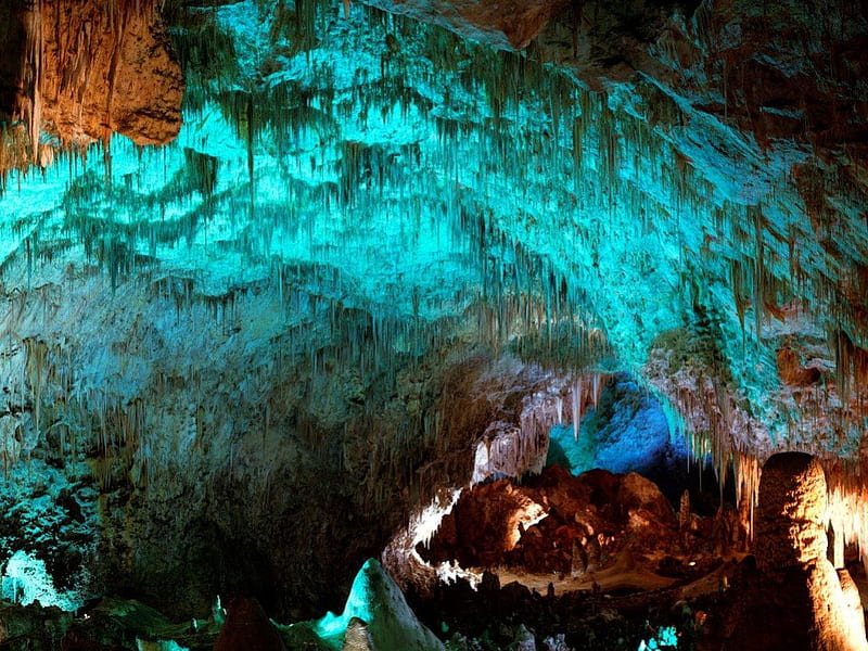 cave stalactites, nature, bonito, green, cave, HD wallpaper