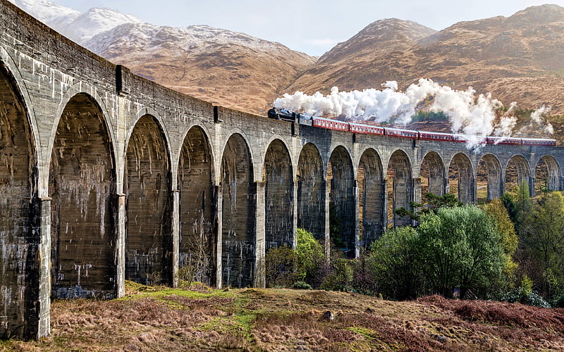 Glenfinnan Viaduct, viaduct, autumn, West Highland Line, Glenfinnan, Scotland, Great Britain, beautiful nature, HD wallpaper