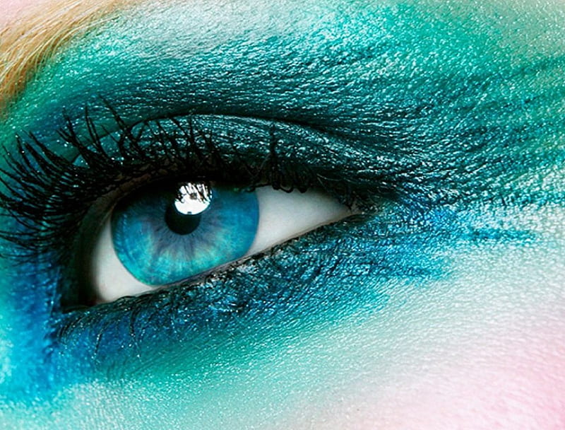 Artistic makeup, artistic, makeup, eye, blue green, HD wallpaper