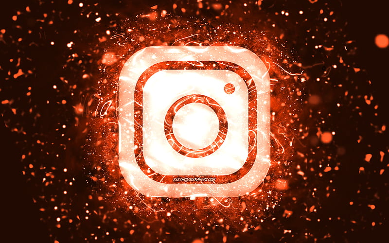 Instagram orange logo orange neon lights, creative, orange abstract background, Instagram logo, social network, Instagram, HD wallpaper
