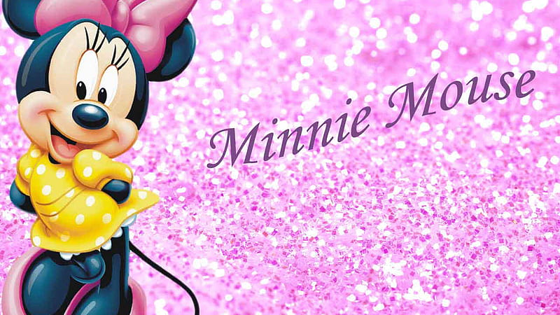 Minnie Mouse With Background Of Pink And White Glitters Minnie Mouse, HD wallpaper