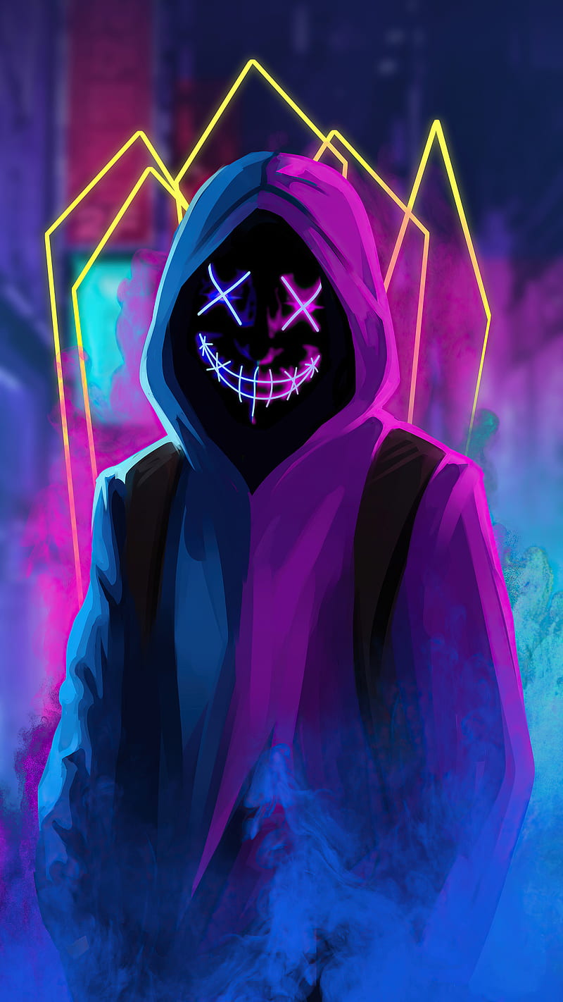 Mask neon guy, cool, HD phone wallpaper