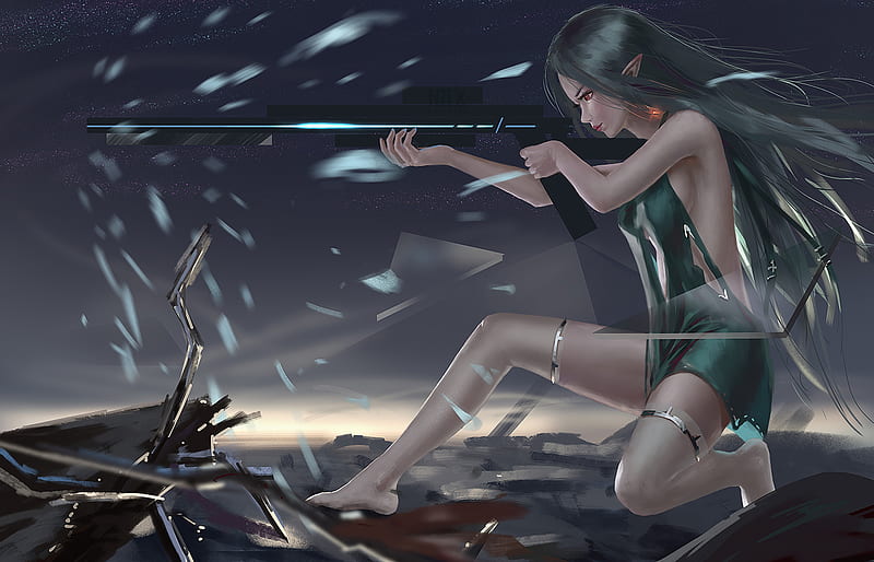 Anime Girl Shooting Gun At Point, anime-girl, anime, artist, artwork, gun, HD wallpaper