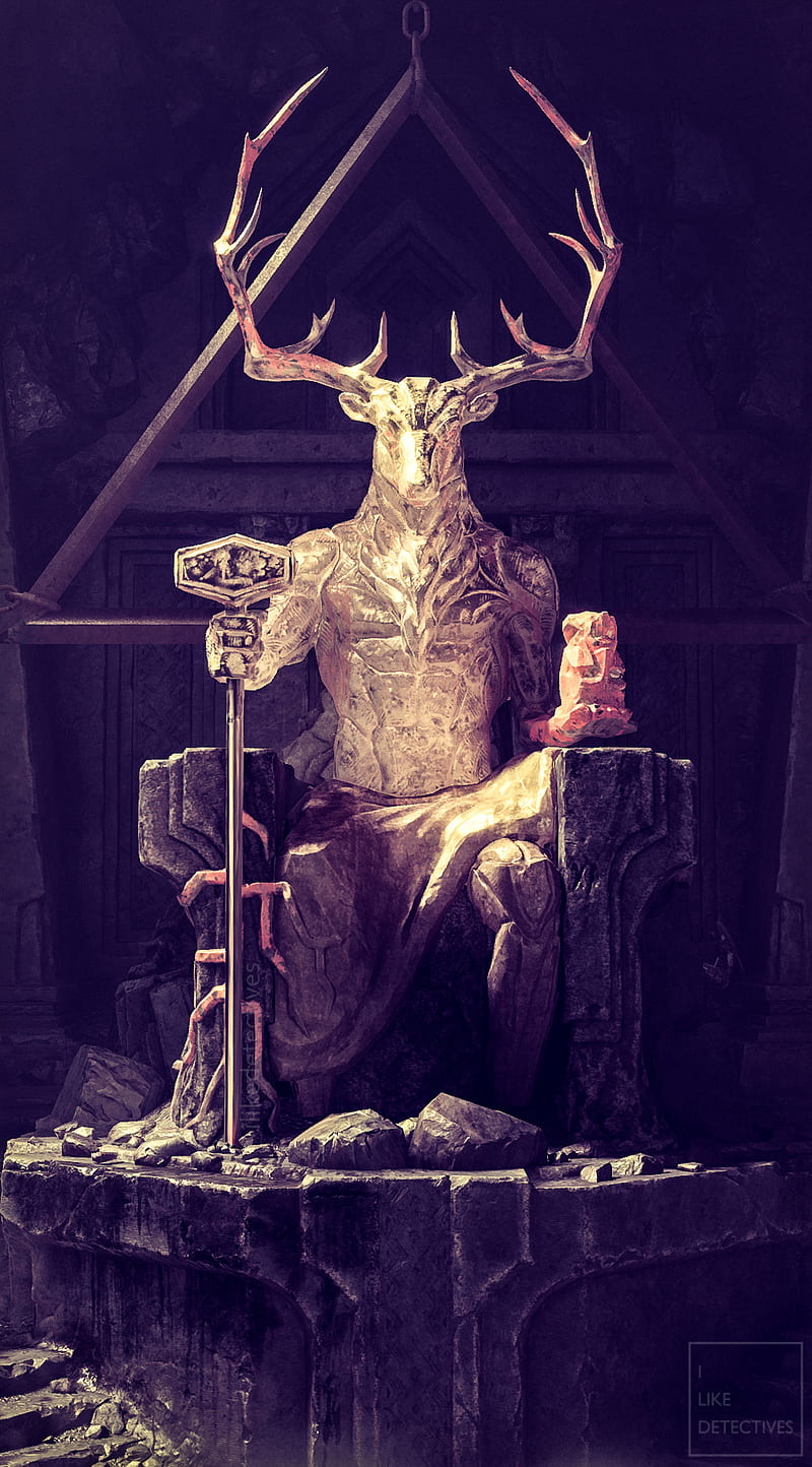 Guardian, deer, god of war, norse mythology, ps4, statue, throne, HD phone wallpaper