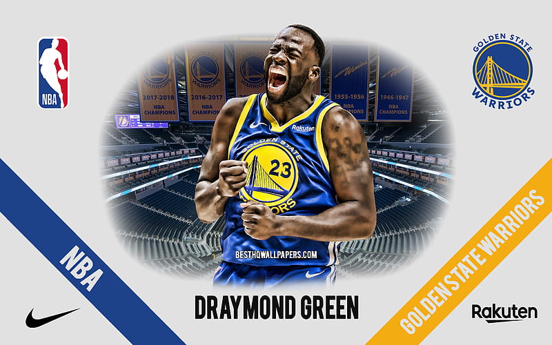 Draymond Green, Golden State Warriors, American Basketball Player, NBA, portrait, USA, basketball, Chase Center, Golden State Warriors logo, HD wallpaper