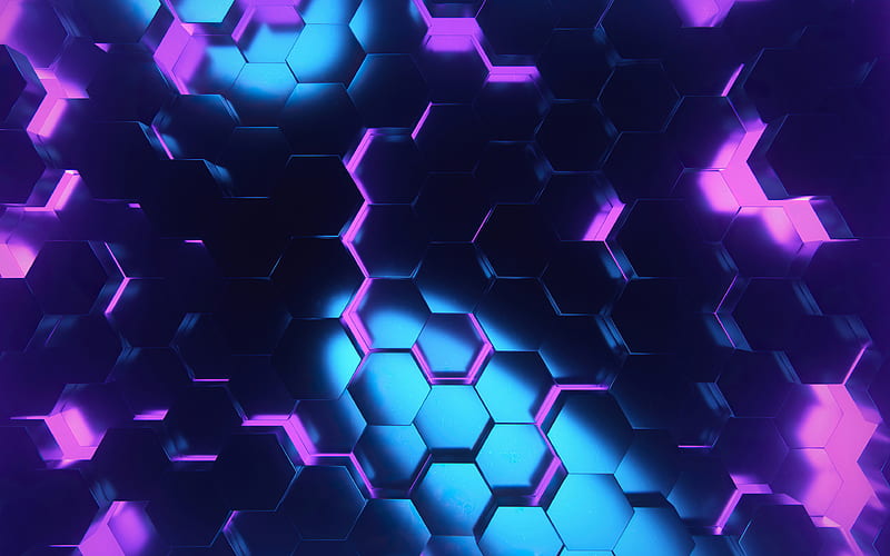 violet hexagons, 3D art, creative, honeycomb, background with hexagons, violet hexagons patterns, violet hexagons background, hexagons textures, violet backgrounds, hexagons texture, HD wallpaper