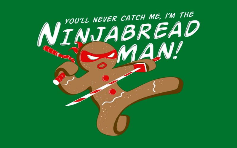 Ninja Bread Man, Man, Bread, Red, Brown, Green, Ninka, HD wallpaper