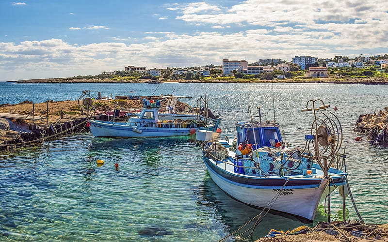 Fishing Boats in Protaras, Cyprus, boats, Cyprus, sea, fishing, HD wallpaper