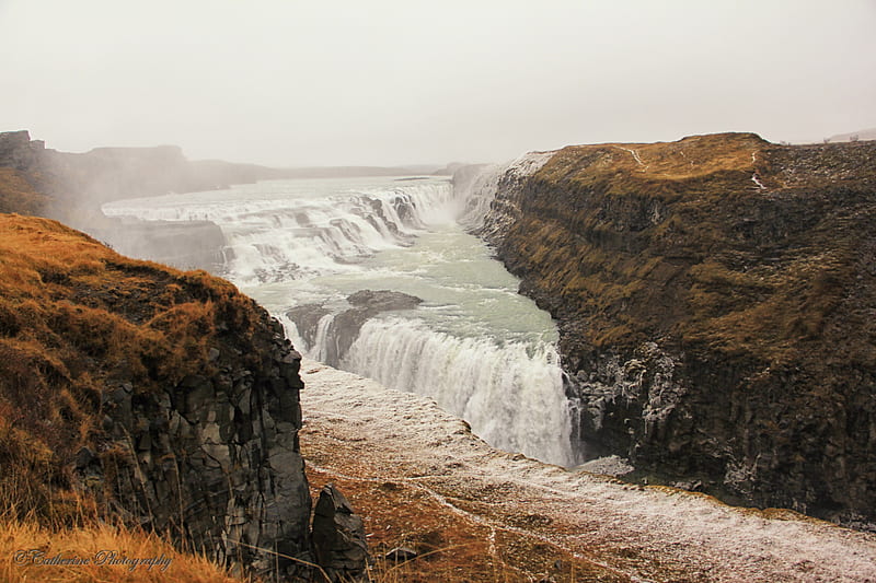 Gullfoss Waterfall, Iceland, rocks, water, River, mountains, cascade, HD wallpaper