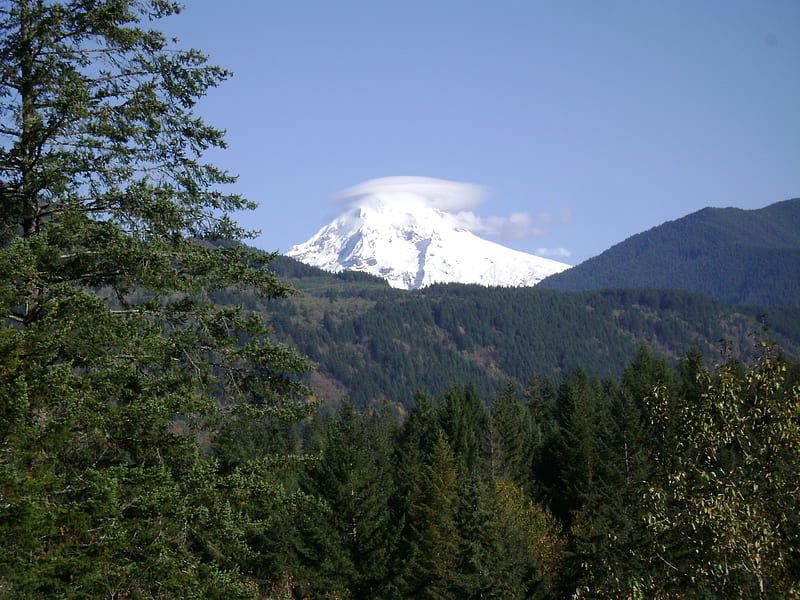 Mount Hood with a cloud cap, mt hood, wilderness, oregon, cloud cap, HD wallpaper