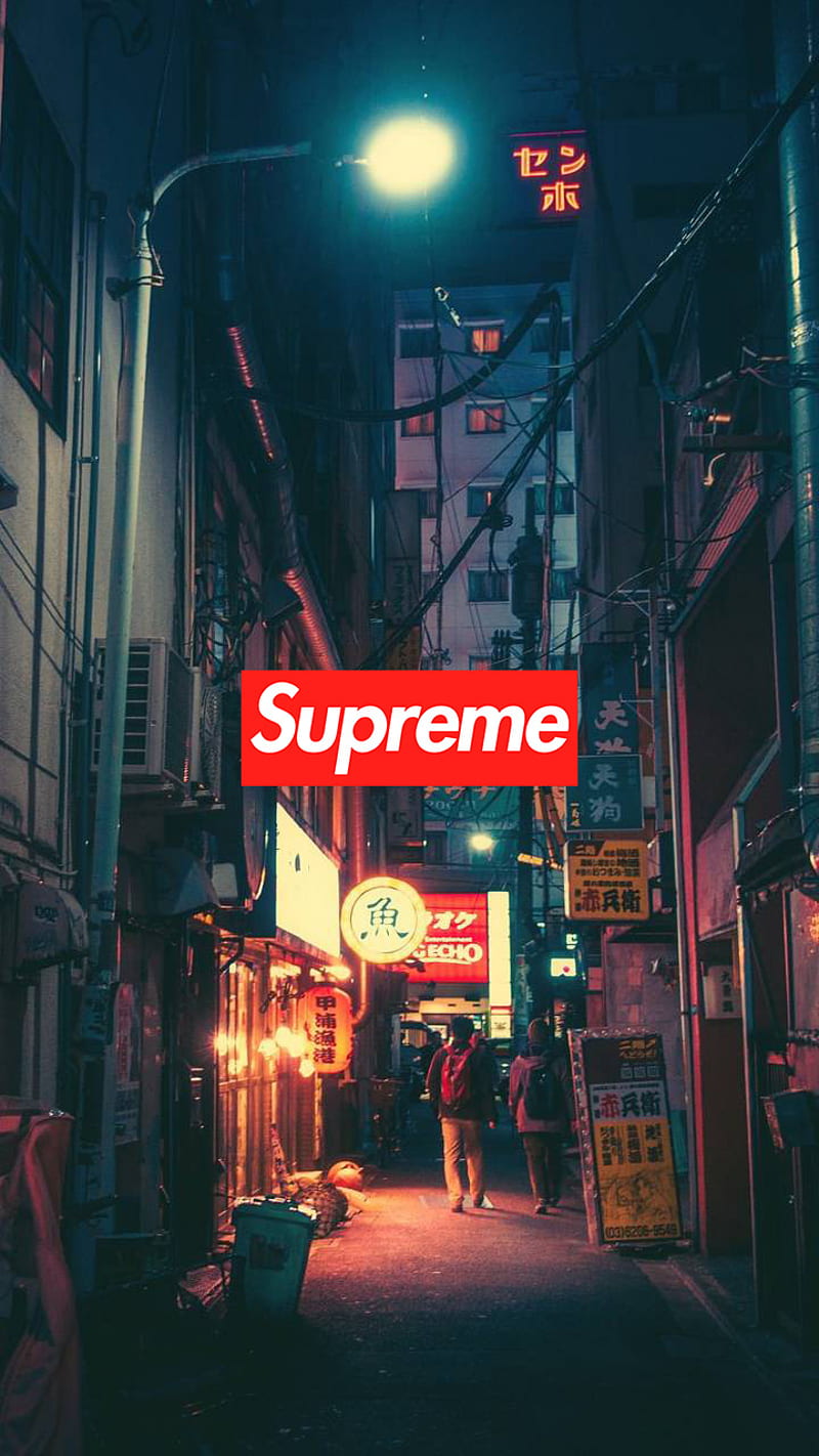 Supreme, asia, japan, markets, night, shop, skate, street, tokyo, urban, HD phone wallpaper