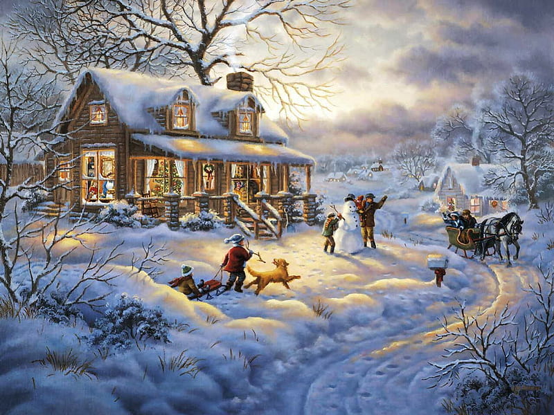 By Judy Gibson / Winter fun, art, judy gibson, christmas, snow, winter, HD wallpaper