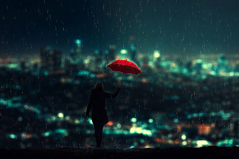 Catching The Rain, rain, umbrella, artist, artwork, digital-art, graphy, HD wallpaper