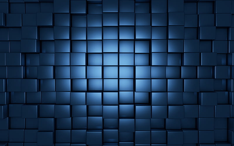 3d blue cubes, geometric background, 3d blue background, cubes, HD wallpaper