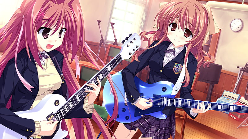 Guitars Song Guitar Anime Music Girls Red Hair Long Hair Hd