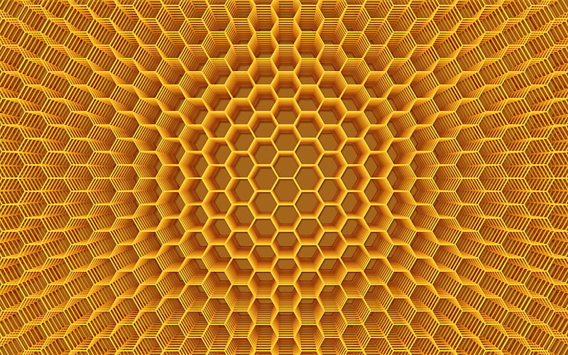 3d yellow honeycomb texture, 3d honeycomb background, honeycomb texture, 3d honey texture, 3d hexagons texture, yellow hexagons background, HD wallpaper