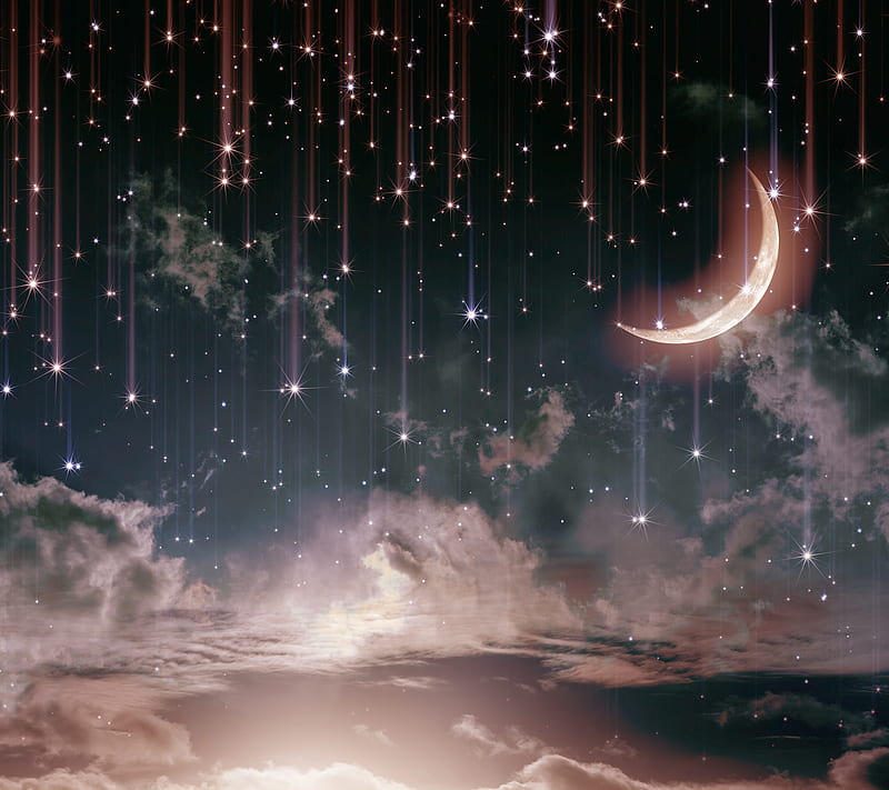 Night, moon, sky, stars, HD wallpaper