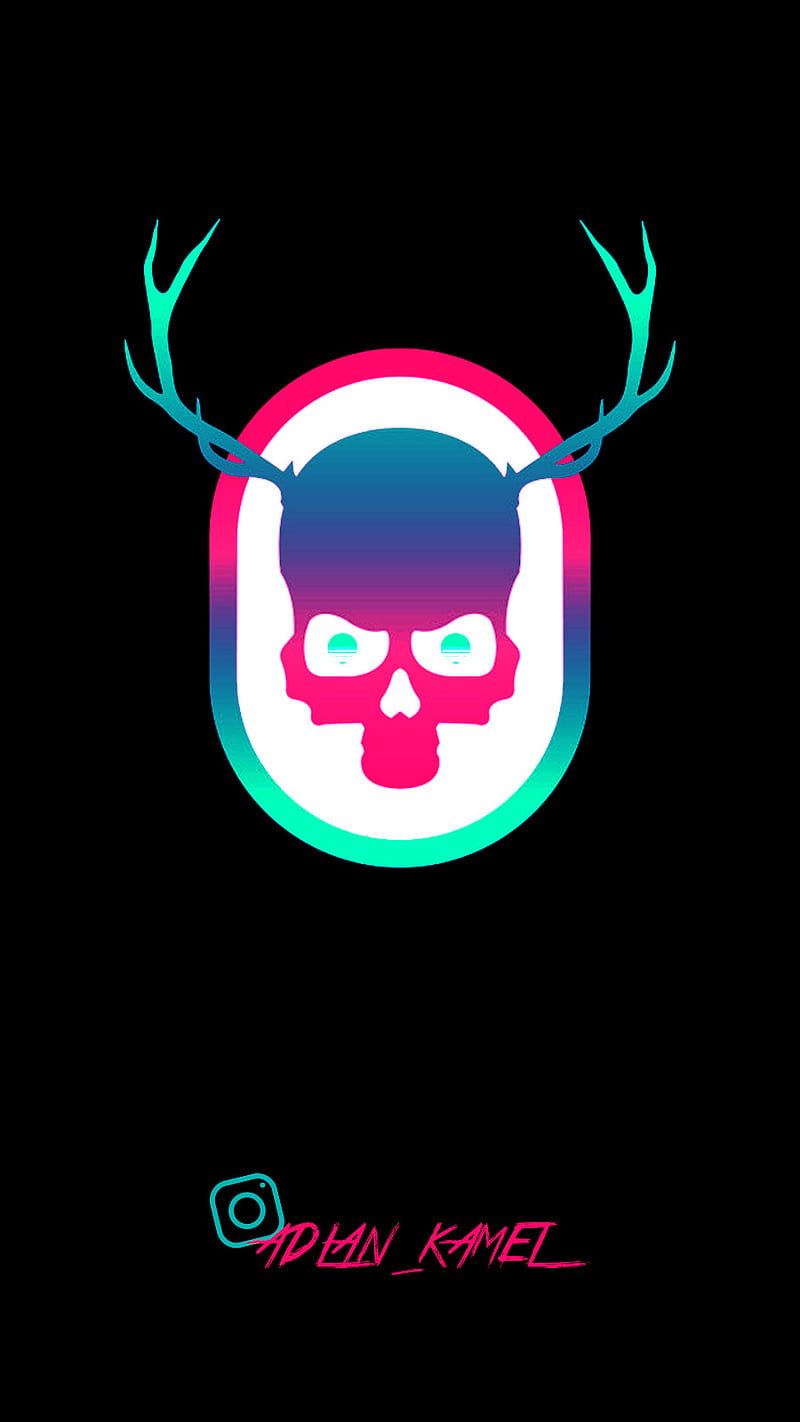 Retro Skull 2, bones, blue, cyan, retro style, 80s, 90s, logo, amoled, HD phone wallpaper