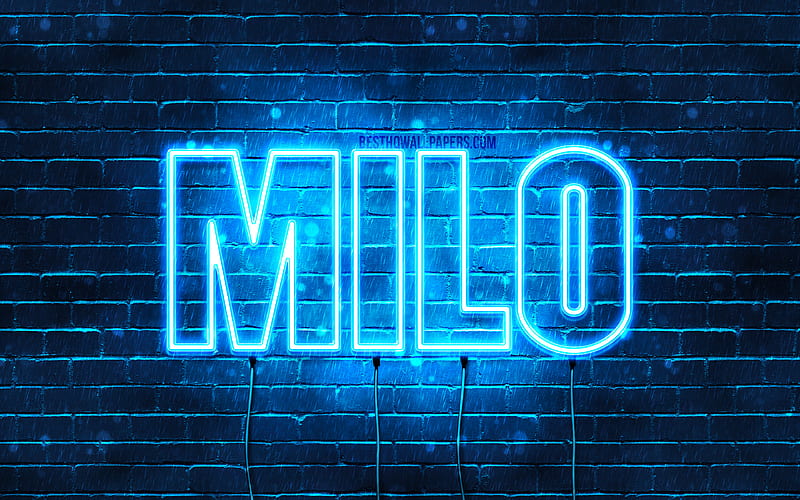 Milo with names, horizontal text, Milo name, blue neon lights, with Milo name, HD wallpaper