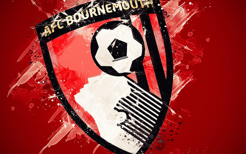 AFC Bournemouth paint art, logo, creative, English football team, Premier League, emblem, red background, grunge style, Bournemouth, England, football, HD wallpaper