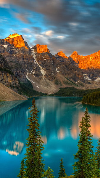 Lake Moraine, Canada, mountains, nature, reflection, trees, clouds ...