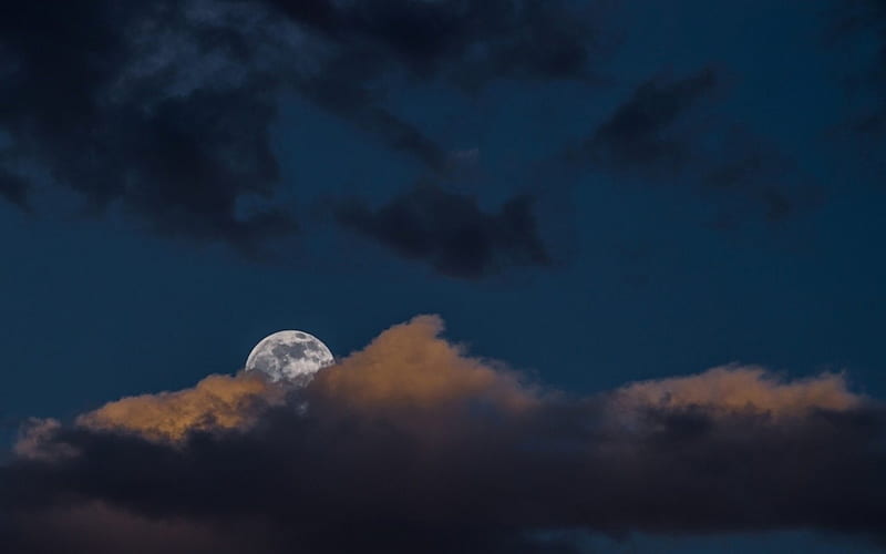 Thundercloud and Moon, Forces of Nature, Thundercloud, Moon, dark, HD wallpaper