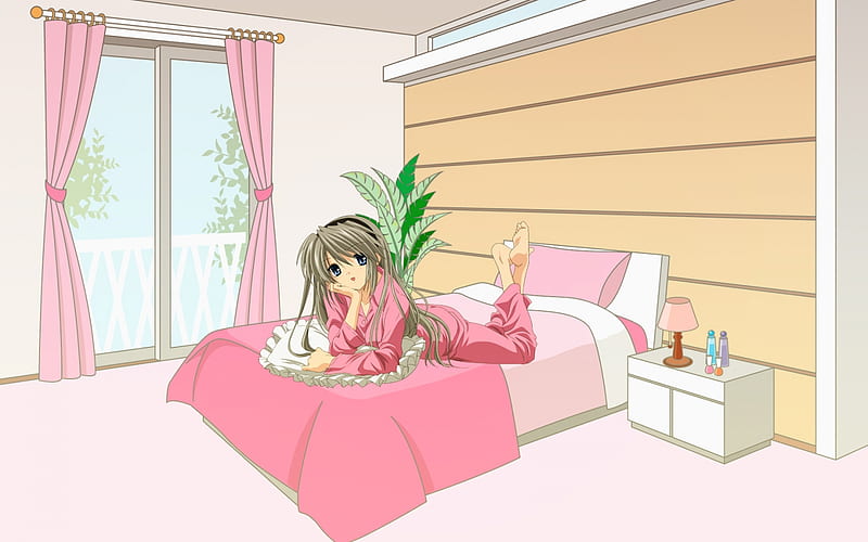 Welcome to my Room !!, pajamas, pillow, game, clannad, bed, key, anime, tomoyo, sakagami, HD wallpaper