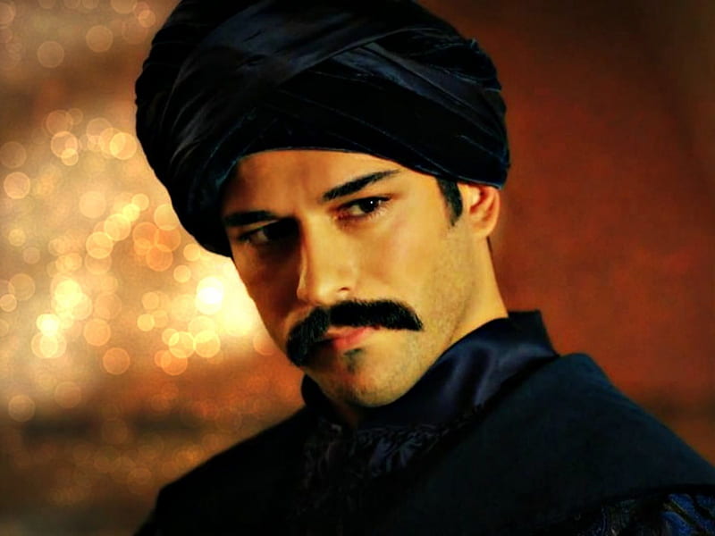 Burak Ozcivit as Bali Bey, red, Burak Ozcivit, mustache, glitter, Magnificent Century, black, man, by cehenot, hat, bokeh, Bali Bey, turkish, actor, HD wallpaper