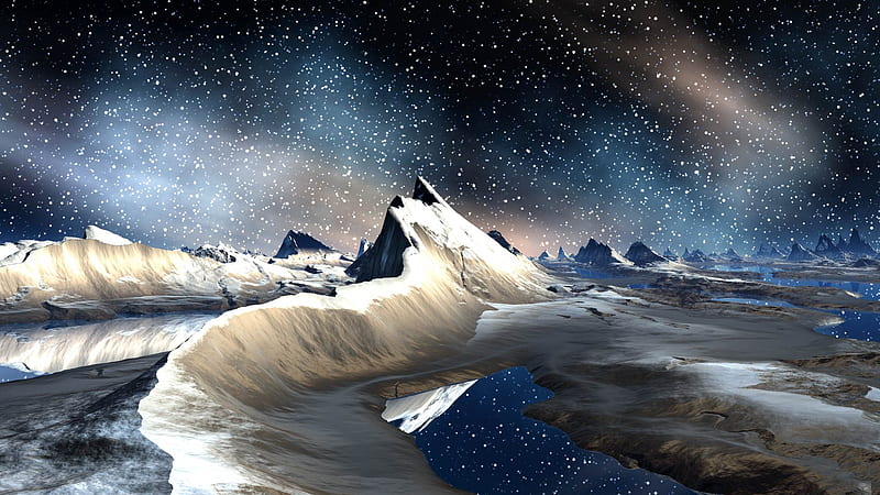 Winter Moon, stars, moon, space, mountains, ice, HD wallpaper | Peakpx