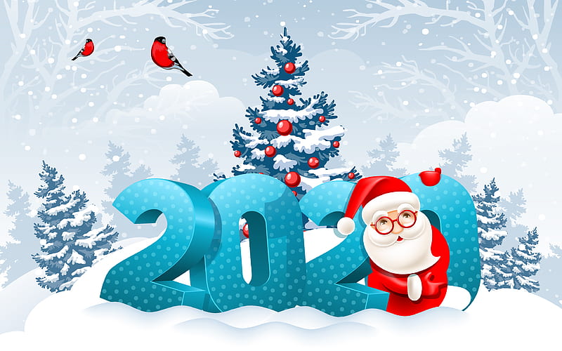 Happy New Year 2020 Christmas, winter landscape, 2020 background with Santa Claus, 2020 greeting card, 2020 concepts, New Year 2020, Happy New Year, HD wallpaper