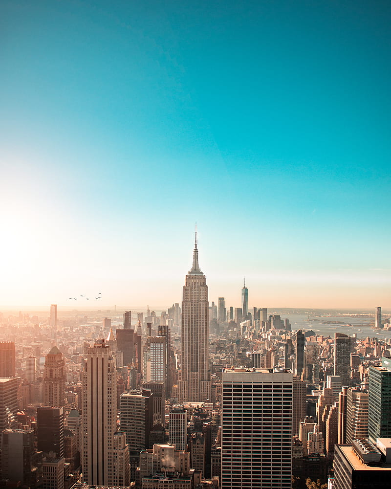 New York City, Empire State Building, clear sky, nature, city, Manhattan, USA, skyscraper, HD phone wallpaper