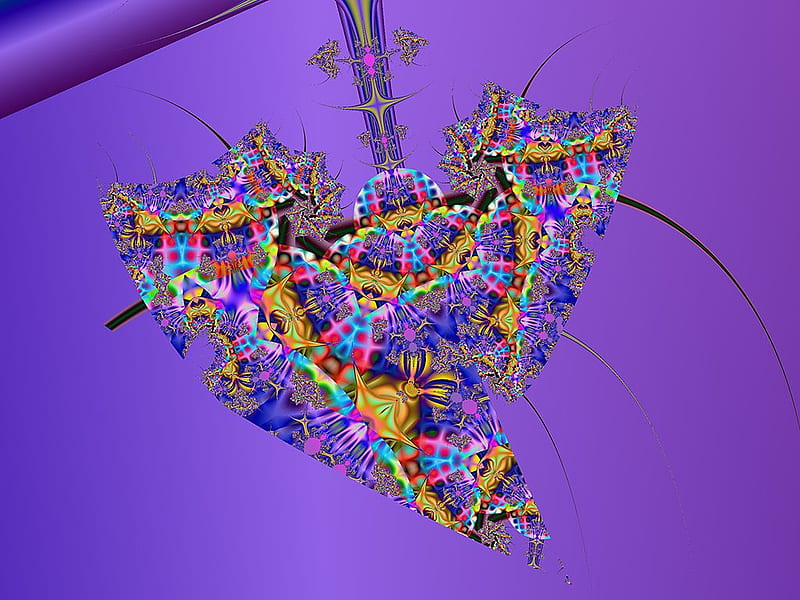 Fractal Heart, hanging, purple, heart, fractal, HD wallpaper